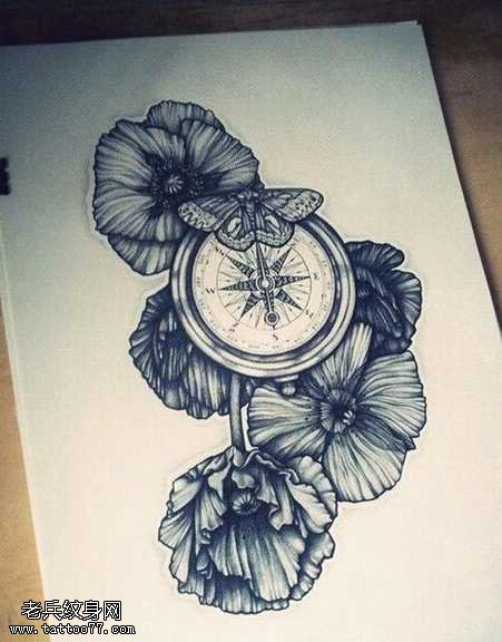 手稿指南针纹身图案