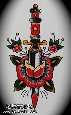 手稿的匕首刺花纹身图案