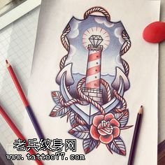 手稿写实的灯塔纹身图案
