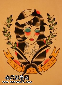 手稿学院风美女纹身图案