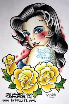 手稿的欧美女郎纹身图案