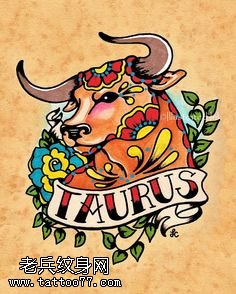 手稿彩绘的一头牛纹身图案
