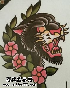 手稿花卉黑豹纹身图案