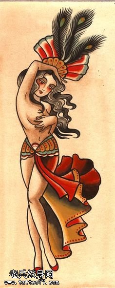 手稿美丽的孔雀女纹身图案