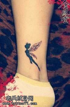 腿部唯美精灵纹身图案