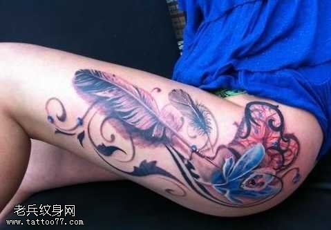 大腿极美Dreamcatcher纹身图案