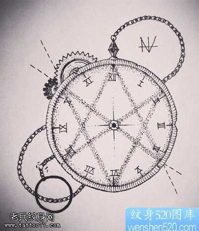 手稿指南针纹身图案