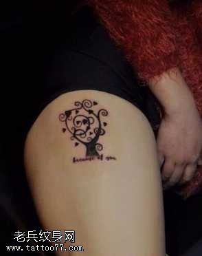 腿部树图腾纹身图案