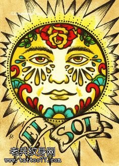 手稿经典彩绘太阳图腾纹身图案