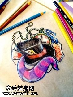 手稿的狐狸礼帽纹身图案