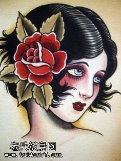 手稿欧美俊俏的姑娘纹身图案