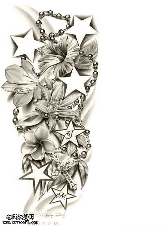 手稿喇叭花星星纹身图案