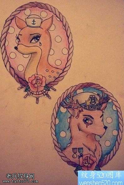 手稿一款鹿纹身图案