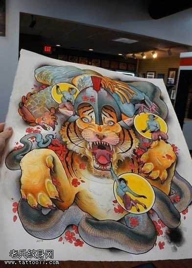 手稿老虎纹身图案