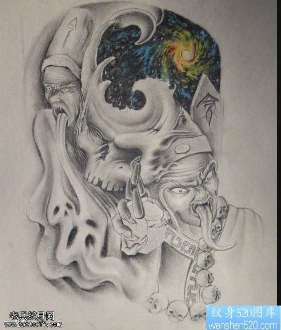 手稿黑白无常纹身图案