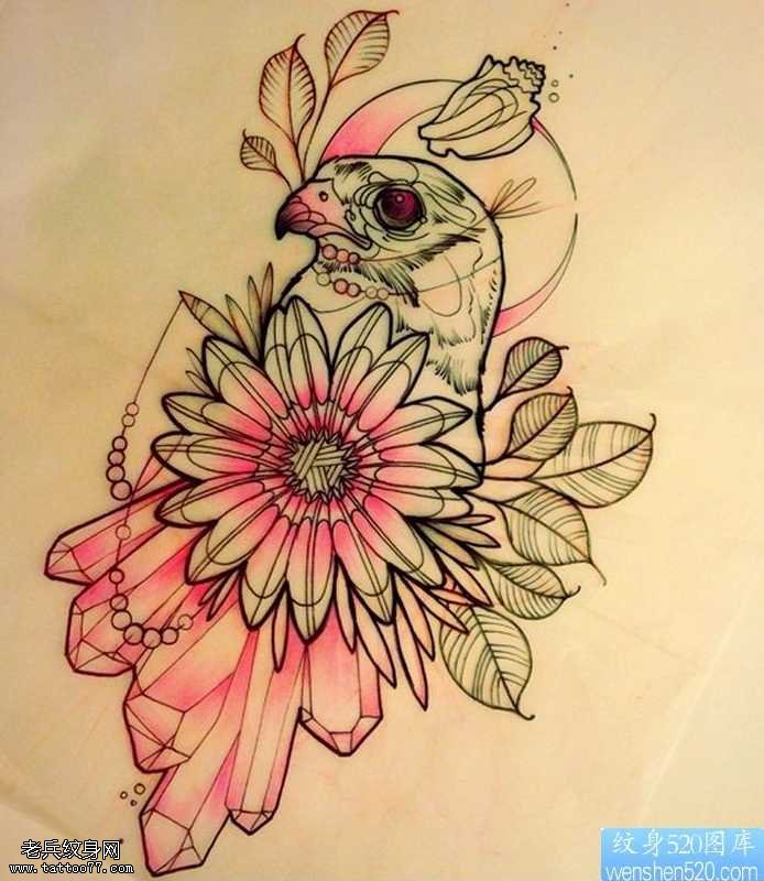手稿鸟花卉纹身图案