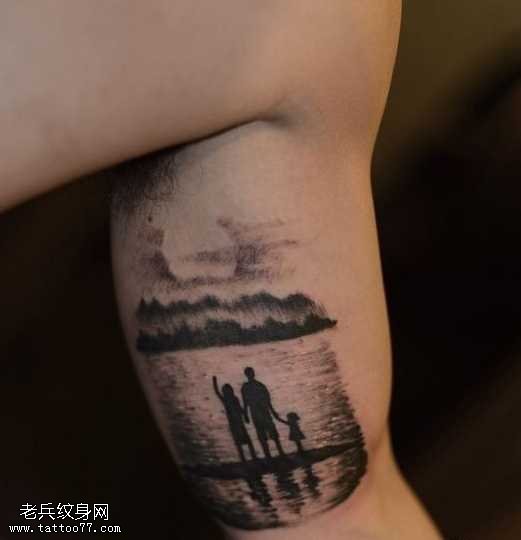 胳膊风景画看日出纹身图案