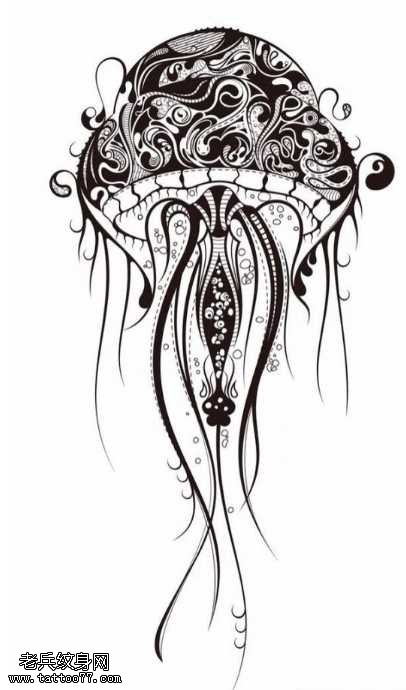 手稿水母图腾纹身图案