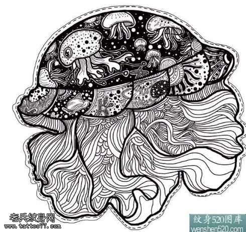 手稿脑里水母纹身图案