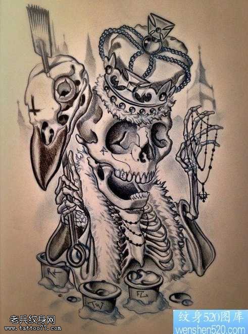 手稿骷髅皇冠纹身图案