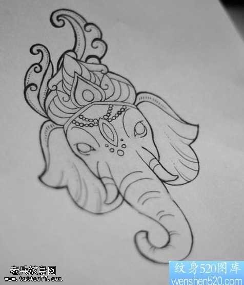 手稿象神纹身图案