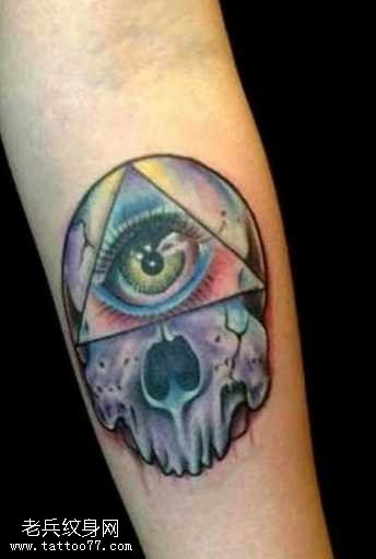 胳膊上帝之眼骷髅纹身图案