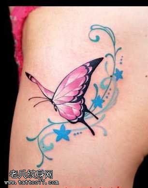 大腿蝴蝶星星纹身图案