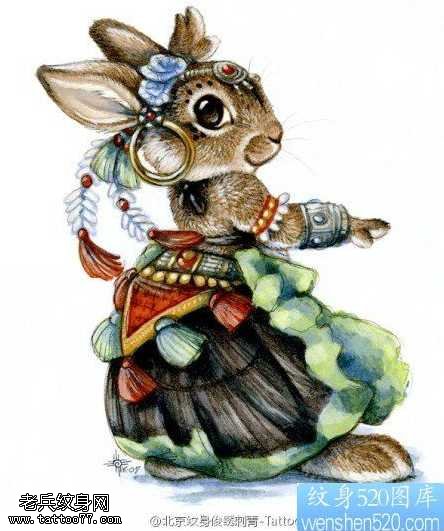 手稿兔子纹身图案