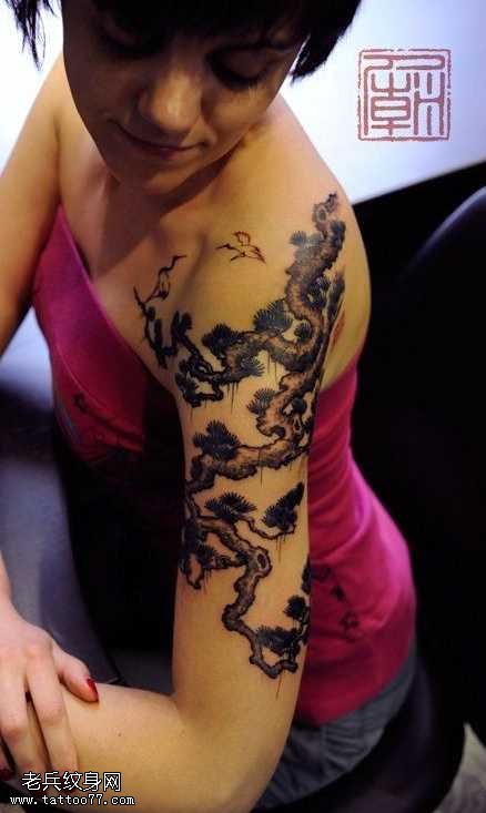 胳膊好看的松树纹身图案