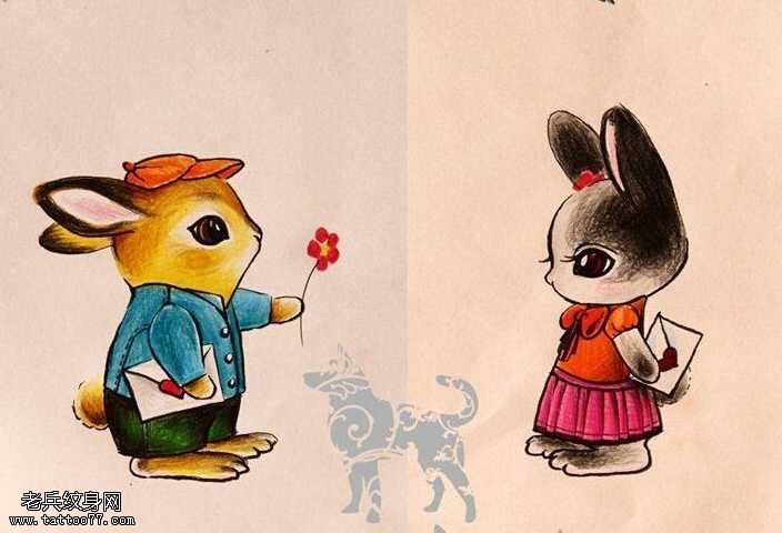 手稿兔子卡通纹身图案