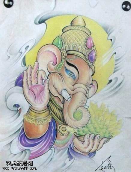手稿象神纹身图案