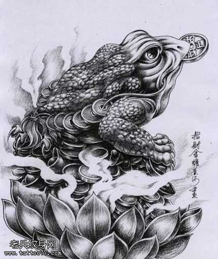 手稿金蝉莲花纹身图案