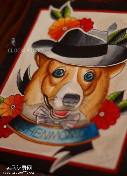 汪星人狗狗蝴蝶结纹身图案