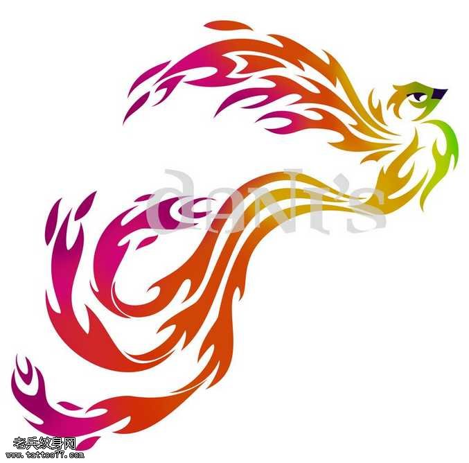 手稿凤凰纹身图案