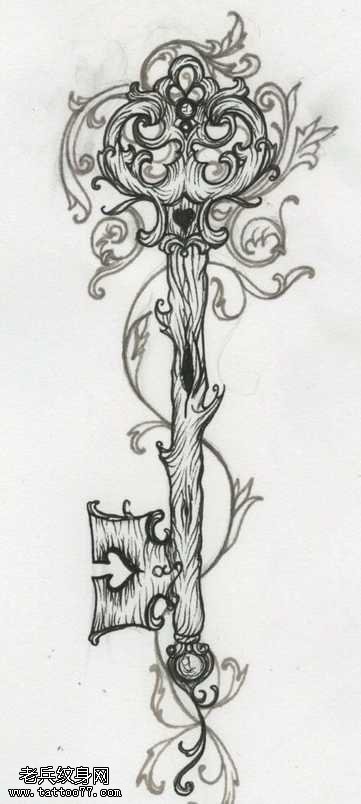 手稿藤蔓钥匙纹身图案