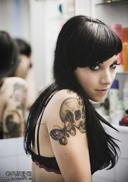 胳膊欧美骷髅头纹身图案