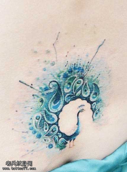 手稿彩色孔雀纹身图案