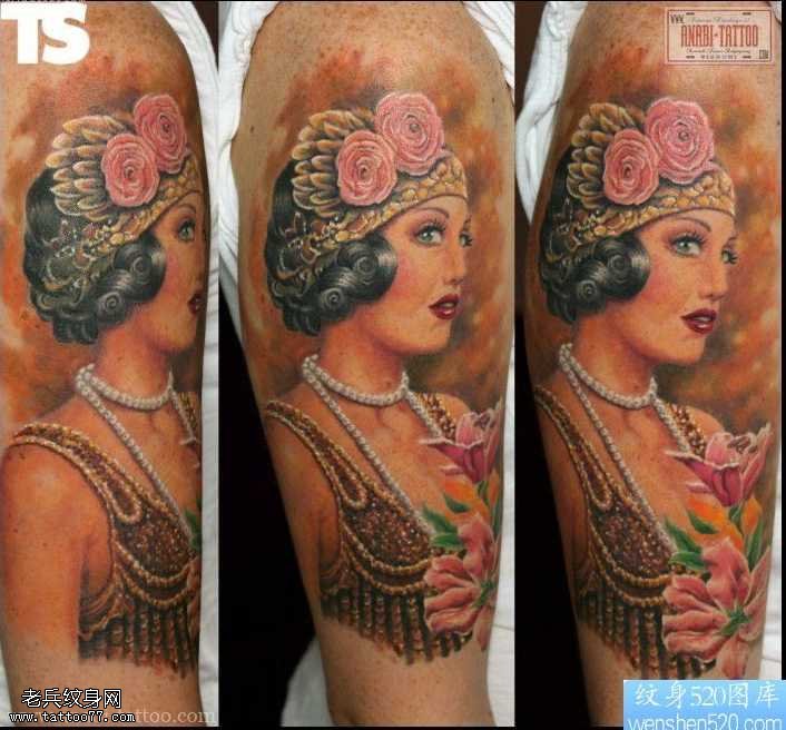 胳膊仕女图纹身图案
