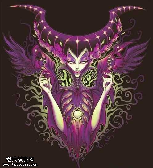 手稿恶魔女王纹身图案