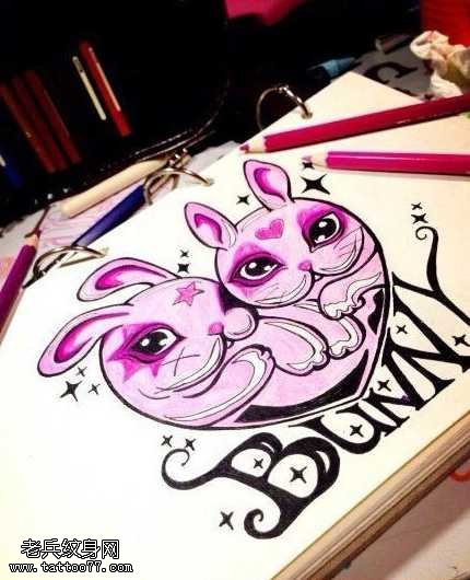 手稿兔子纹身图案