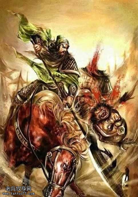 手稿关公骑马纹身图案