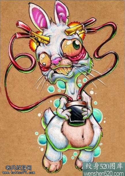 手稿彩色卡通兔子纹身图案