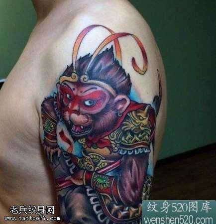大臂彩色孙悟空纹身图案