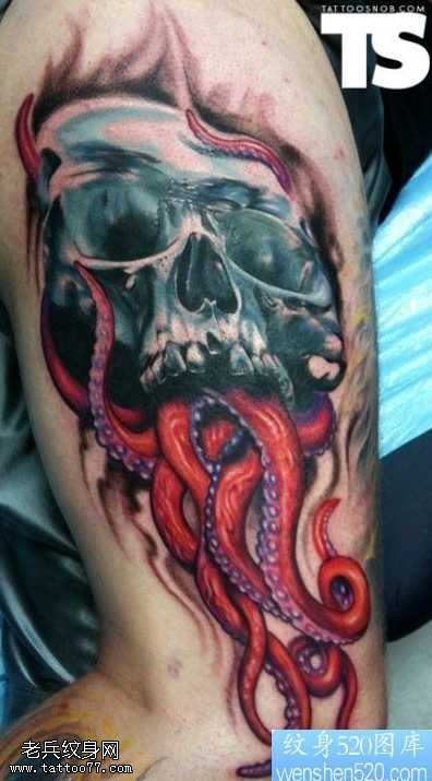 胳膊个性骷髅头纹身图案