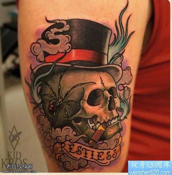 手臂骷髅头纹身图案