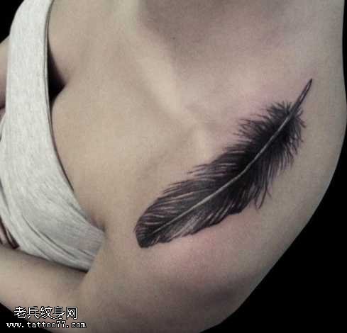 肩部性感羽毛纹身图案