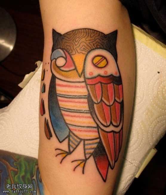 胳膊猫头鹰纹身图案
