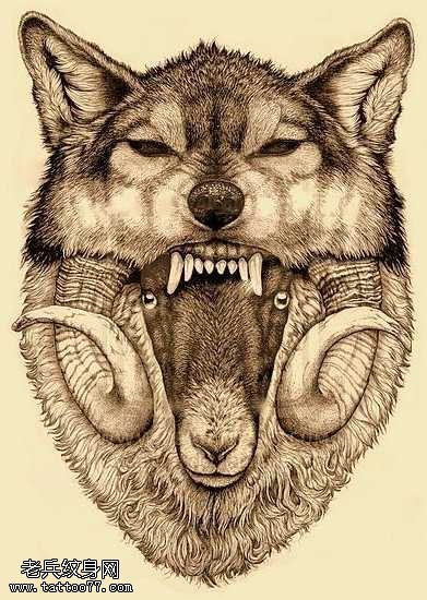 羚羊狼头纹身图案