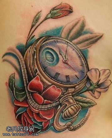 手稿怀表纹身图案