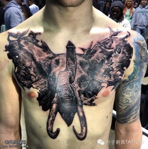 胸部霸气时尚象头纹身图案